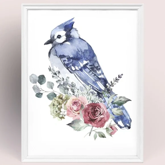 Blue Jay Bird Watercolor Wall Art Print Poster Unframed - Picture 11 of 17